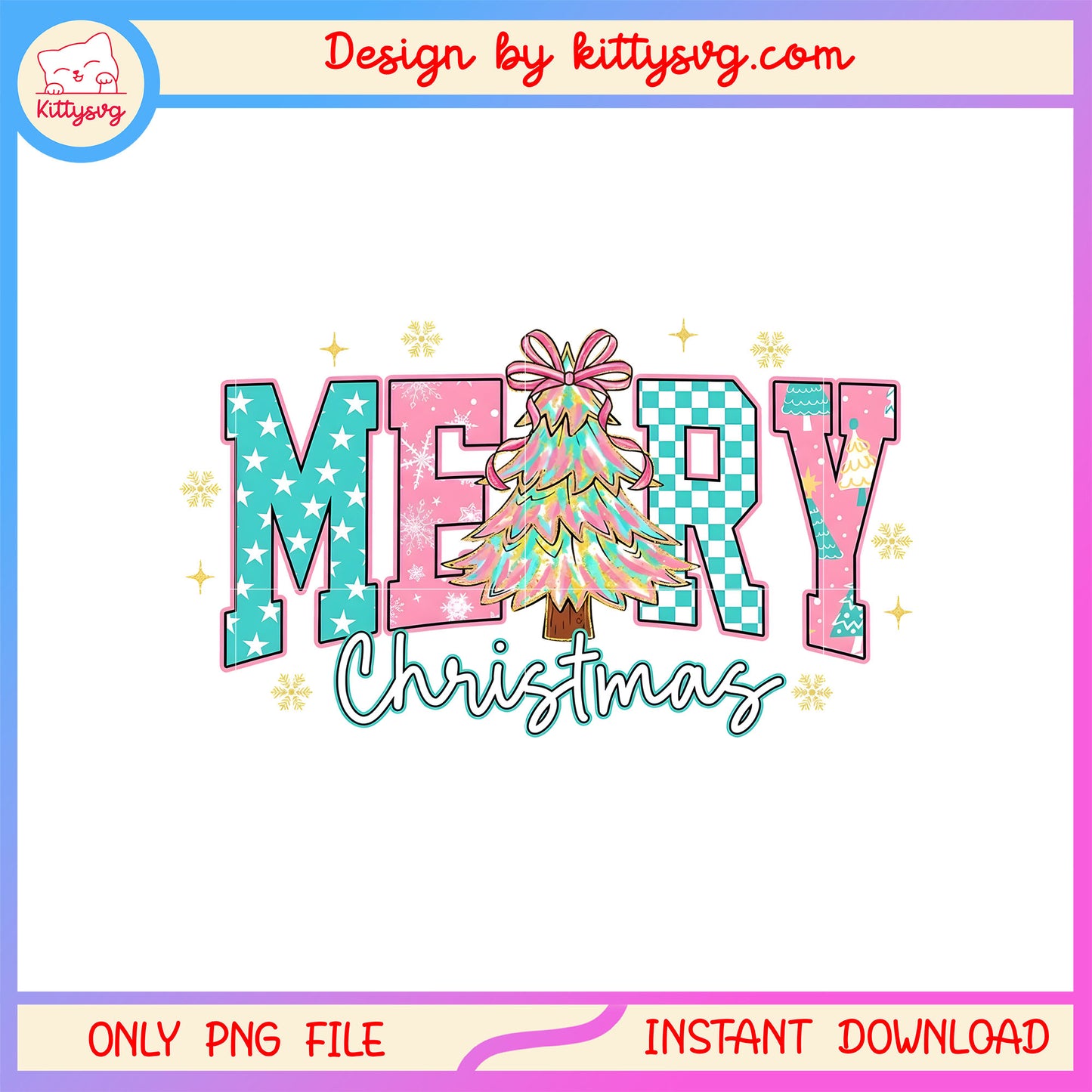 Merry christmas tree cute font design png, spirit christmas png