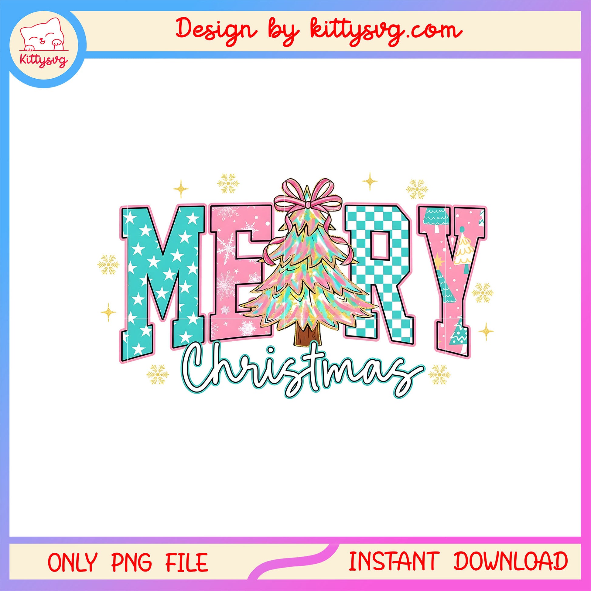 Merry christmas tree cute font design png, spirit christmas png