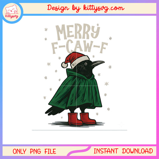 Merry f-caw-f crow christmas design png, christmas crow png