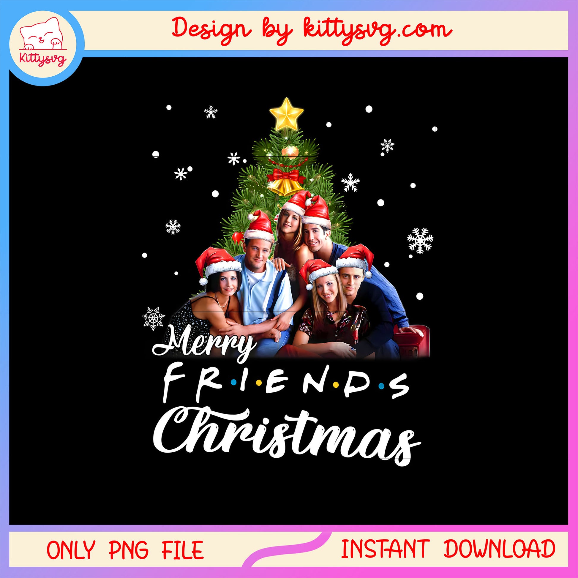 Merry friends christmas star tree design png, happy christmas png