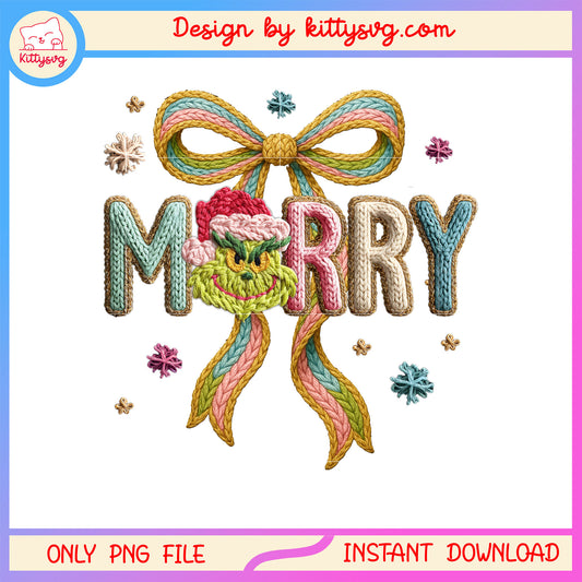 Merry grinch face coquette bow patchwork png, grinchy png
