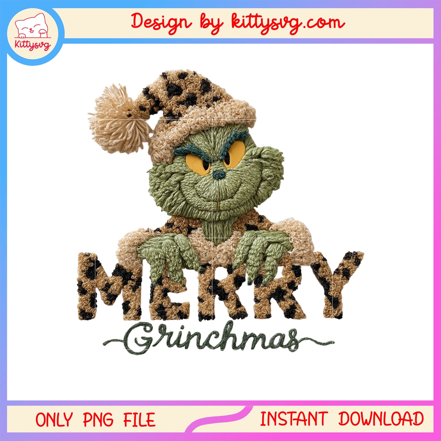 Merry grinchmas leopard patchwork png, crochet christmas ornaments png