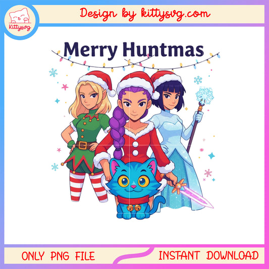 Merry huntmas huntrix cat kpop design png, demon hunter png