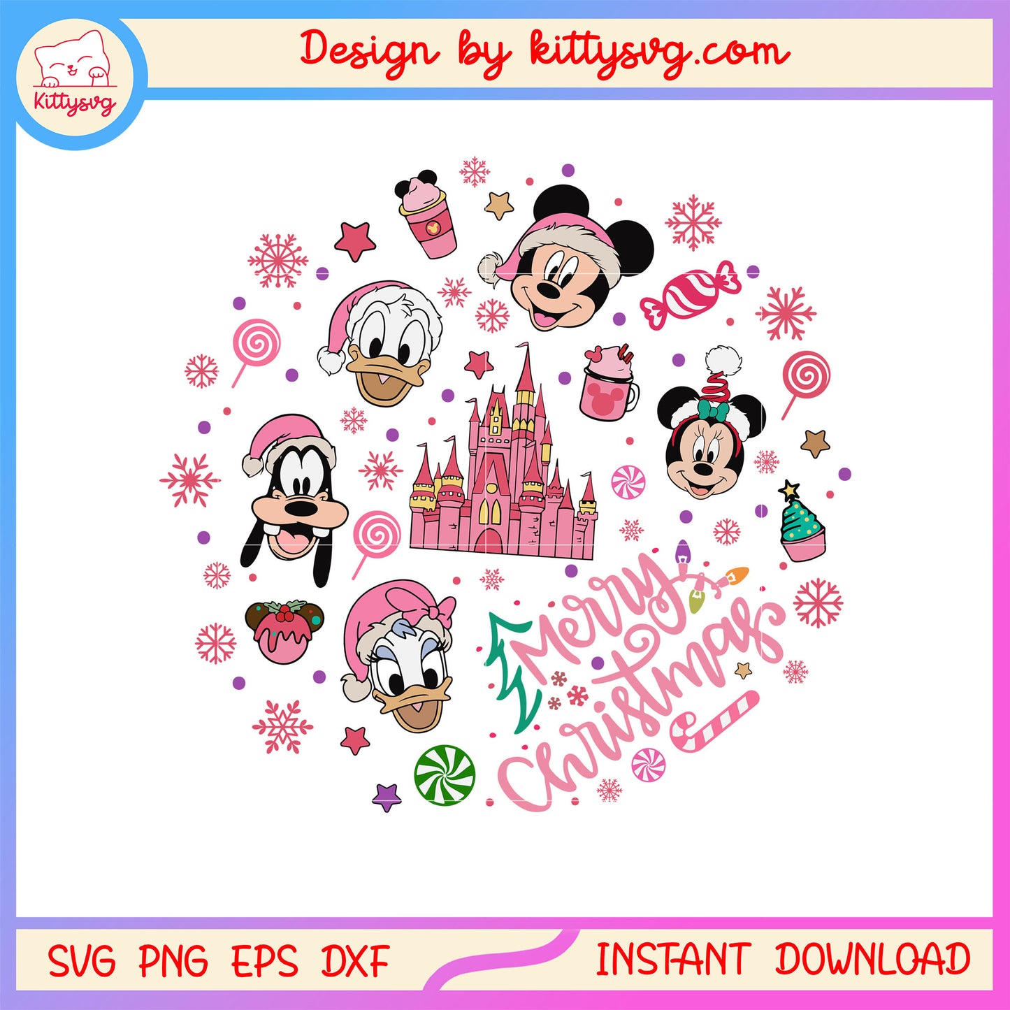 Merry pink christmas disney mickey friends face svg, disney film svg