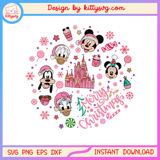 Merry pink christmas disney mickey friends face svg, disney film svg