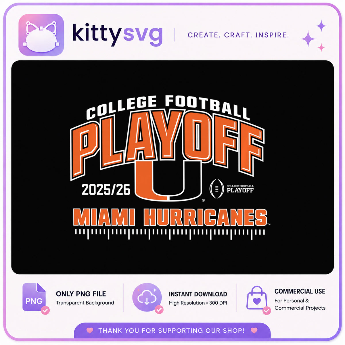 Miami Hurricanes College Football Playoff PNG, CFP 2025 PNG, Football Team PNG