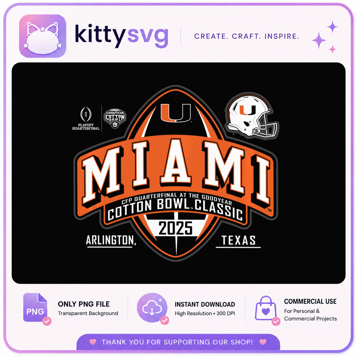 Miami Hurricanes Cotton Bowl 2025 PNG, CFP Quarterfinal PNG, Football PNG