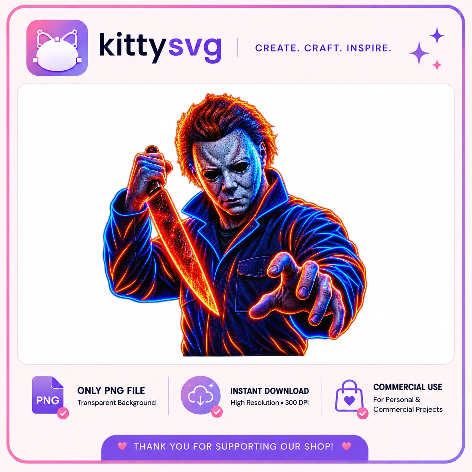 Michael Myers Neon PNG, Halloween Horror Clipart PNG, Slasher PNG