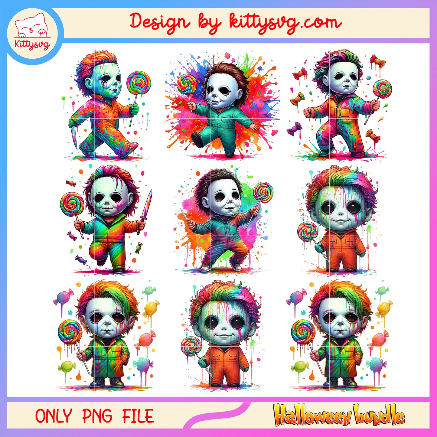 Michael myers water color halloween bundle png, michael myers horror​ png