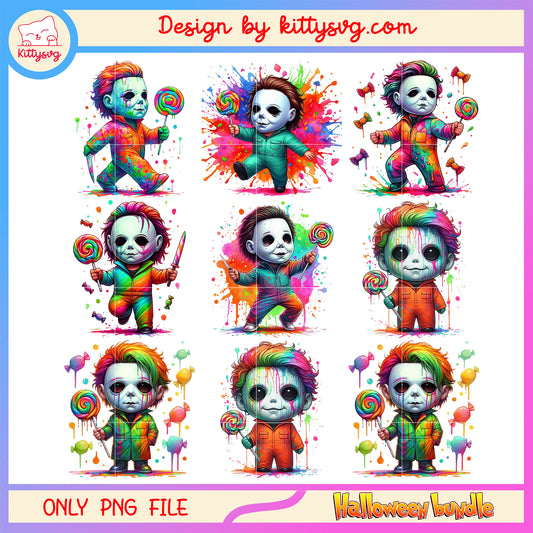 Michael myers water color halloween bundle png, michael myers horror​ png