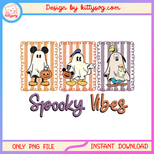 Mickey and friends spooky vibes png, disney halloween png, mickey mouse png