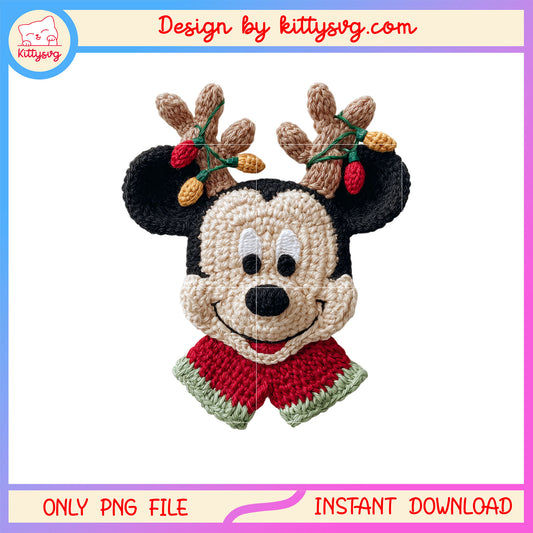 Mickey face christmas patchwork png, disney mickey character png