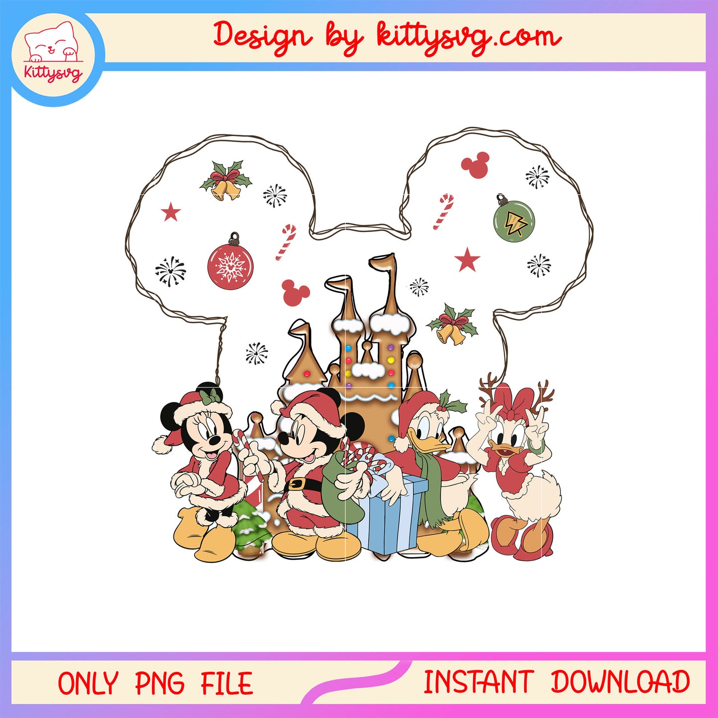 Mickey friends castle gingerbread christmas png, mickey mouse png