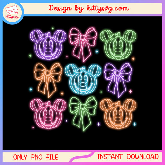 Mickey head and coquette bow design png, mickey halloween png