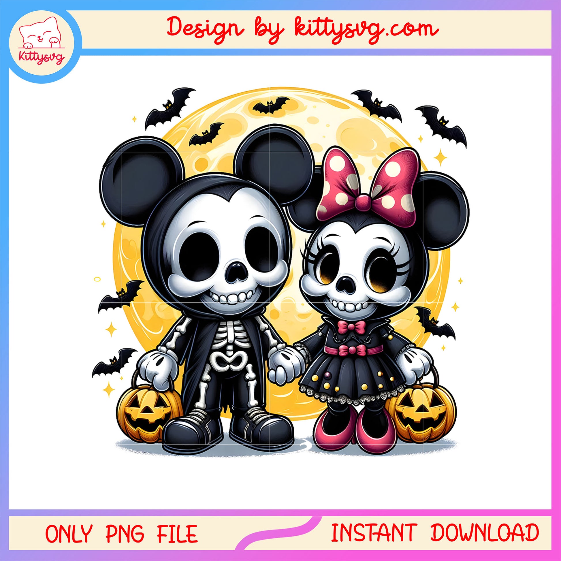 Mickey minnie skeleton and halloween moon png, mickey and minnie png