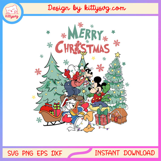 Mickey with friends disney happy christmas trees svg, mickey film svg