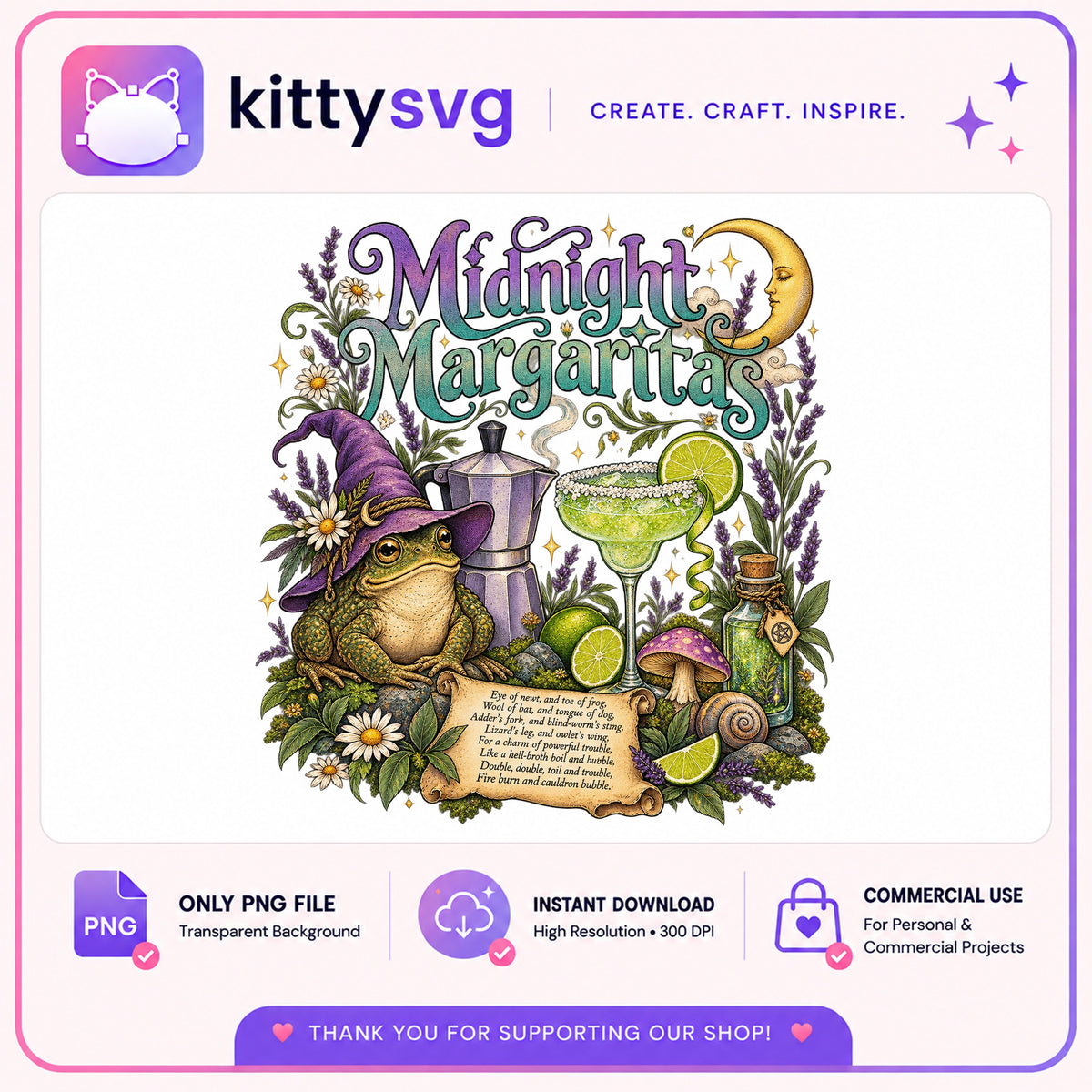 Midnight Margaritas Frog Witch PNG, Cottagecore PNG, Halloween PNG