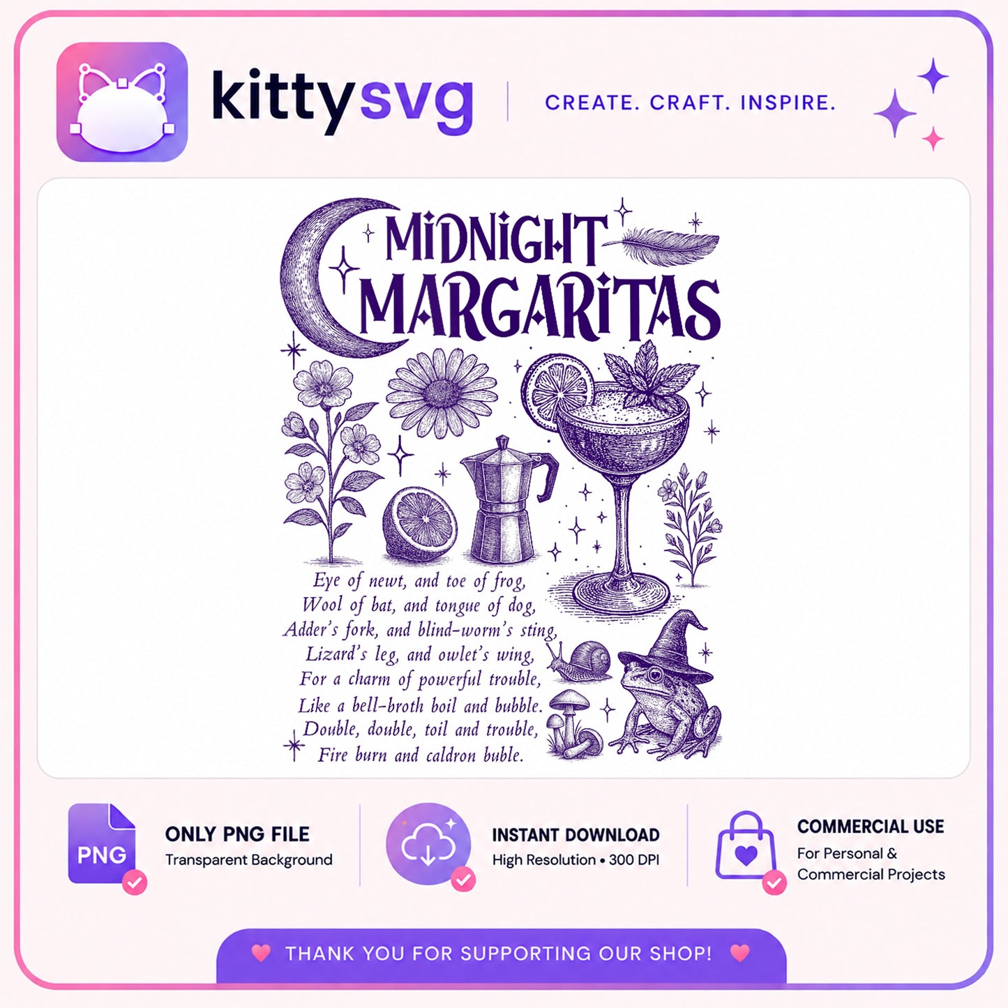 Midnight Margaritas Witch PNG, Halloween Cocktail PNG, Witchy PNG