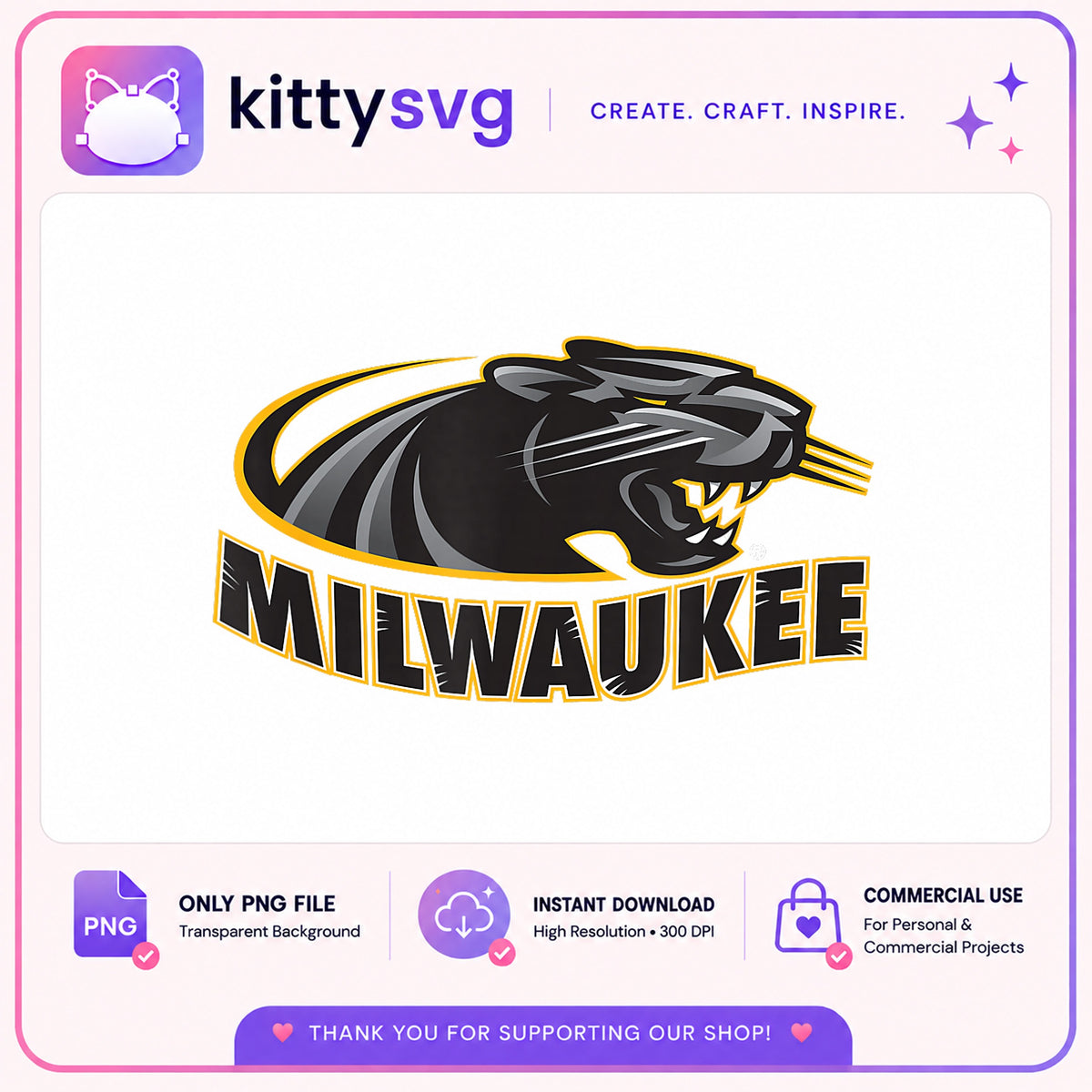 Milwaukee Panthers Logo PNG, Black Panther Sports Mascot PNG, Team PNG