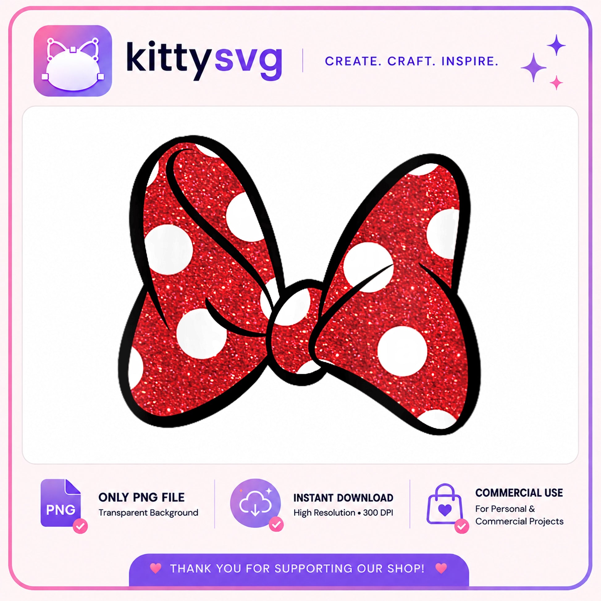 Minnie Mouse Glitter Bow PNG, Disney Polka Dot Bow PNG, Clipart PNG