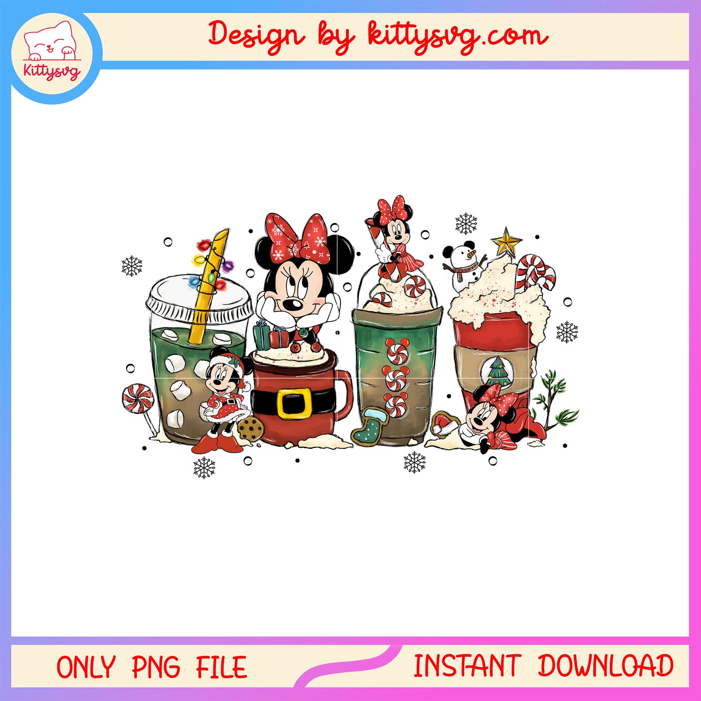 Minnie disney merry christmas coffee cup png, minnie mouse png