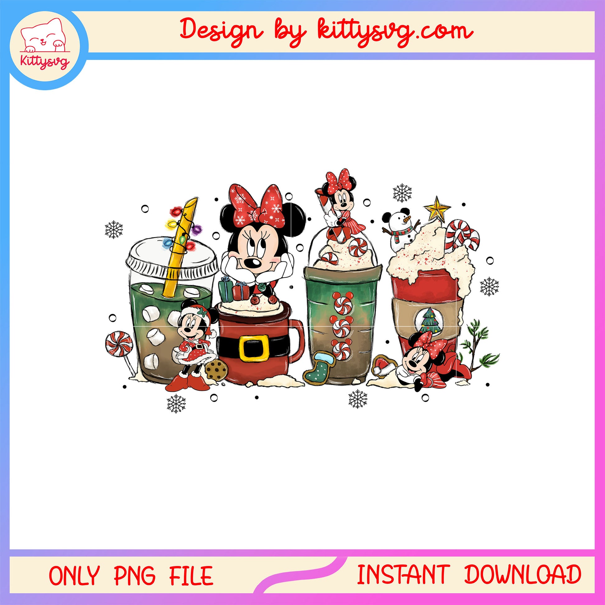 Minnie disney merry christmas coffee cup png, minnie mouse png