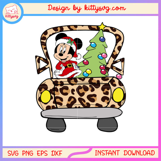 Minnie disney with christmas tree in car svg, christmas disney svg