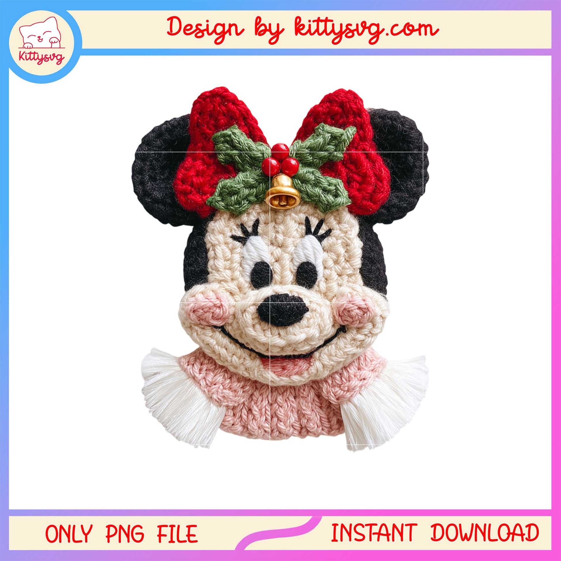 Minnie face christmas patchwork png, disney minnie character png