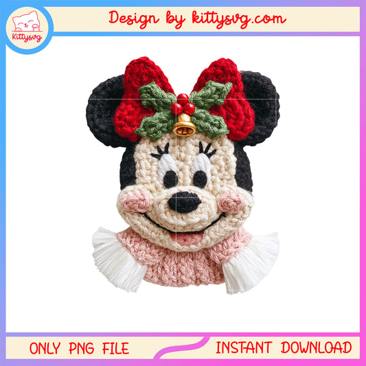 Minnie face christmas patchwork png, disney minnie character png