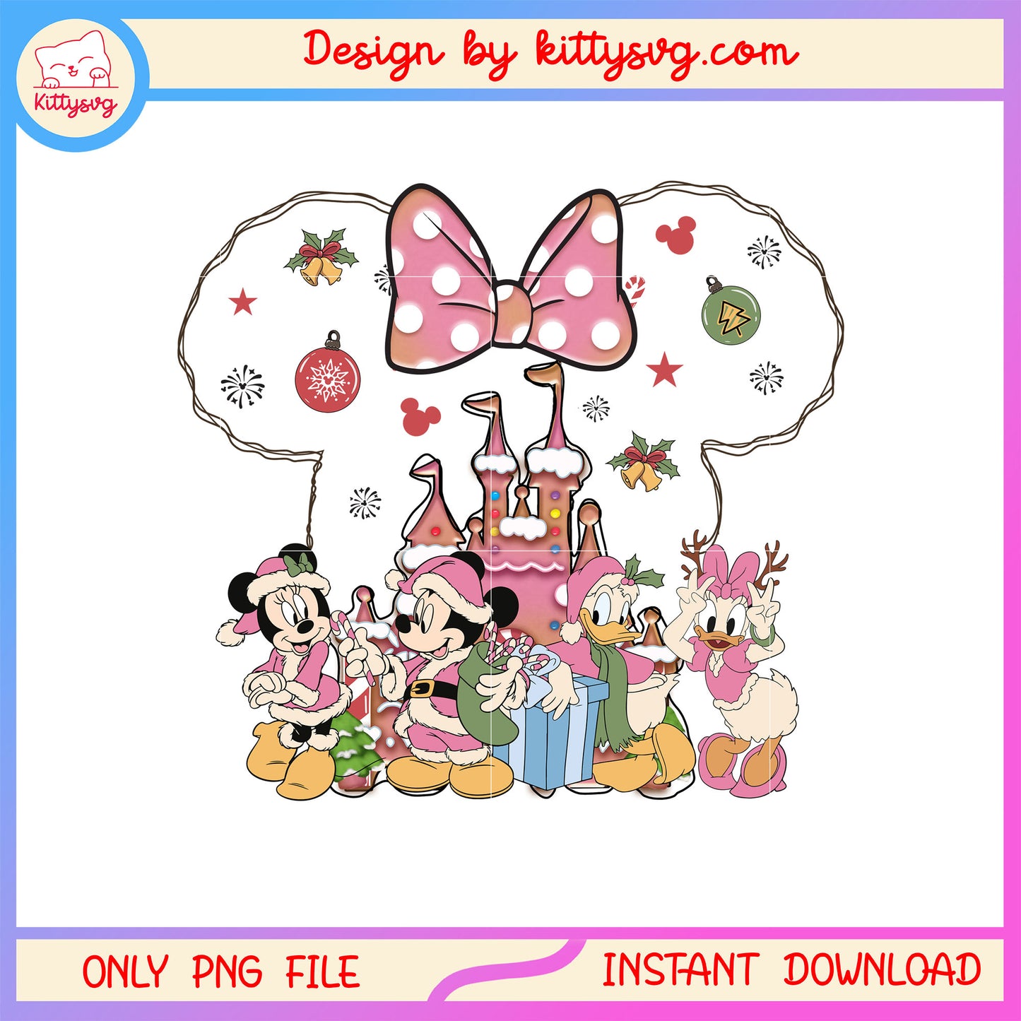 Minnie friends pink castle gingerbread christmas png, minnie mouse png