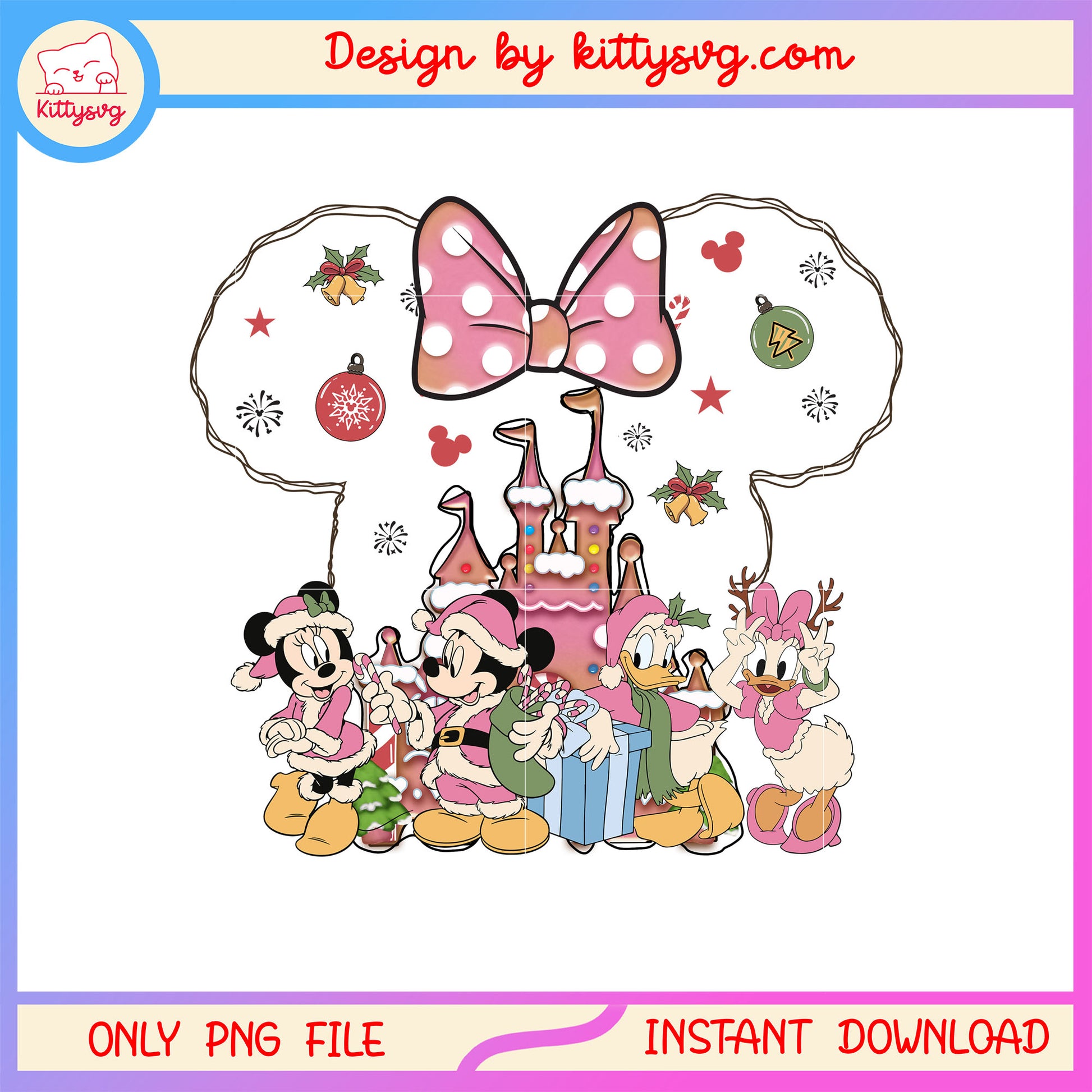 Minnie friends pink castle gingerbread christmas png, minnie mouse png