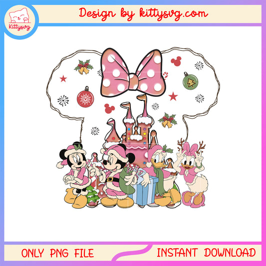 Minnie friends pink castle gingerbread christmas png, minnie mouse png