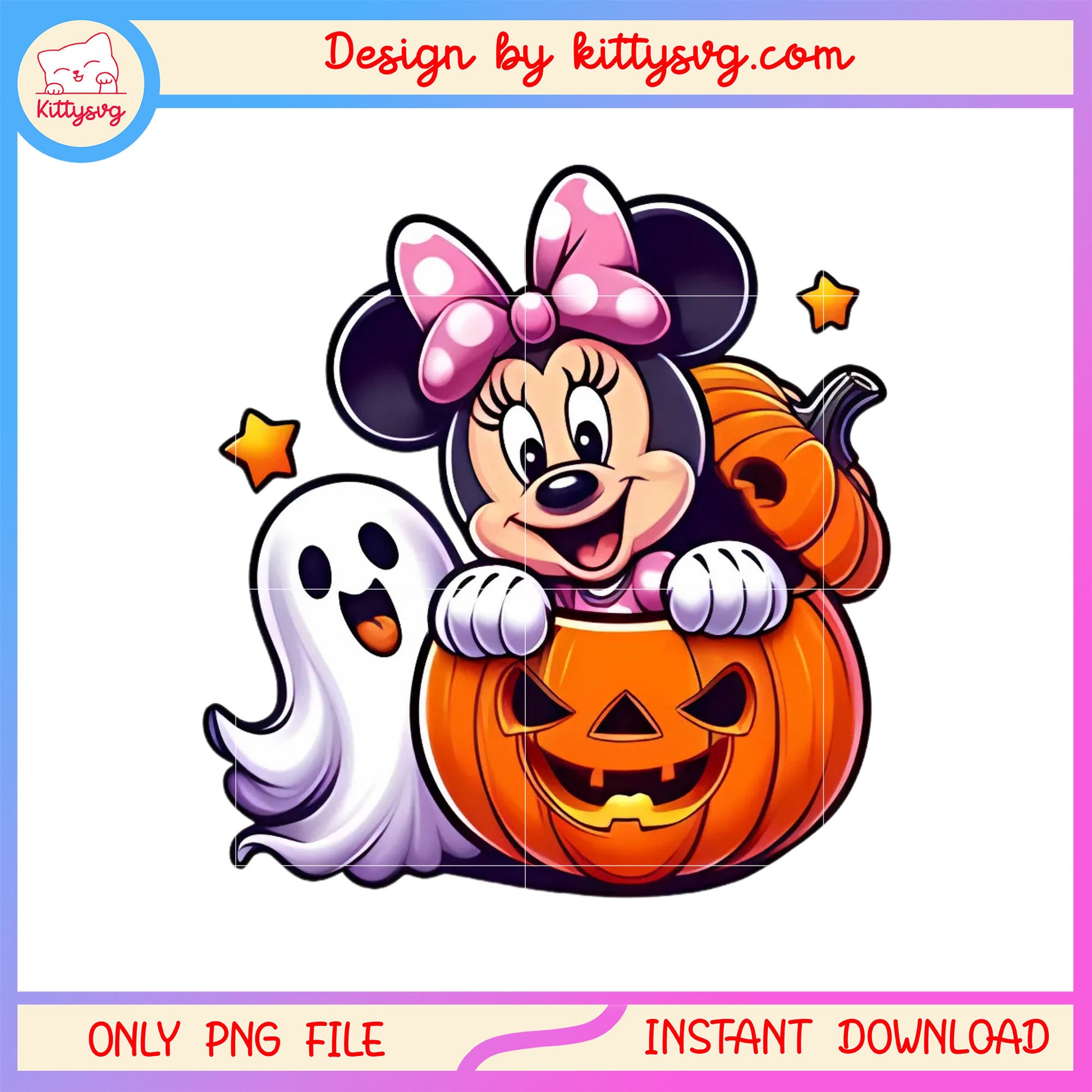 Minnie mouse on pumpkin and sheet ghost design png, hallow png