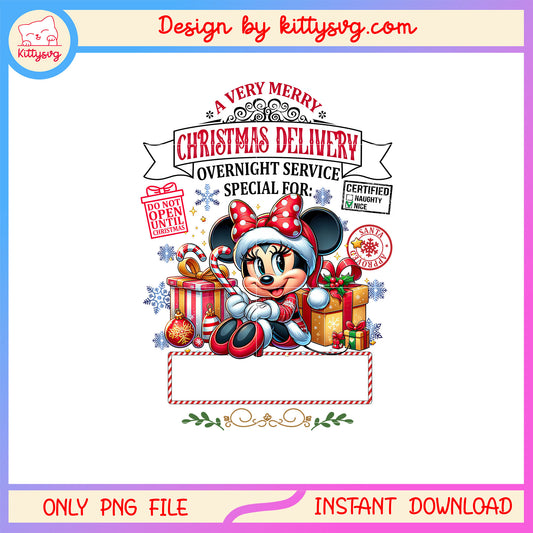 Minnie very merry christmas delivery png, disney minnie png