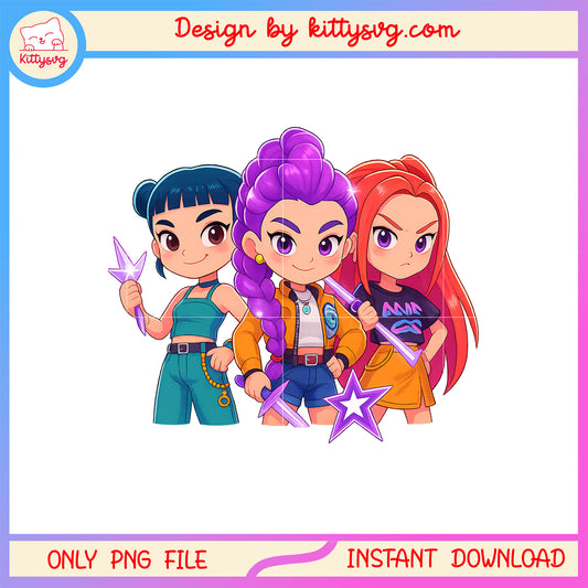 Mira and friends chibi design png, kpop demon hunters png
