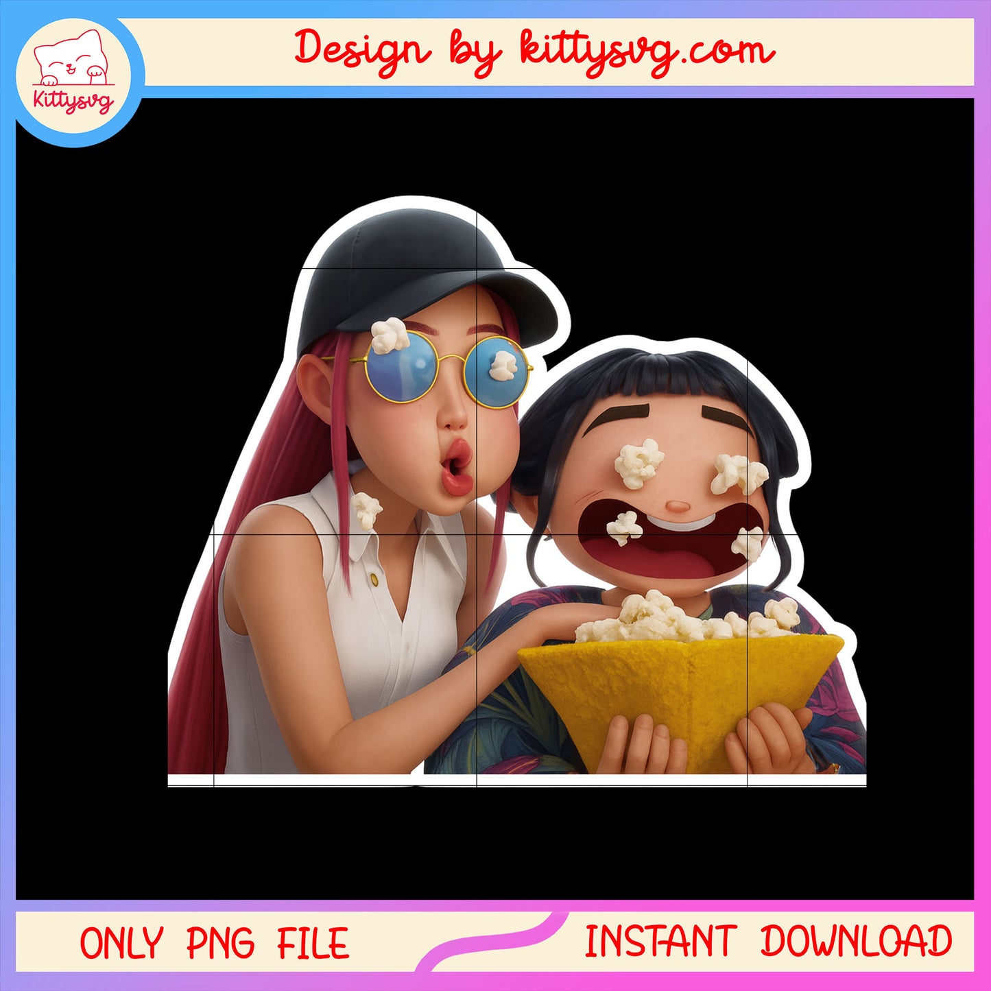 Mira and zoey watching movie design png, zoey kpop png, mira huntrix png