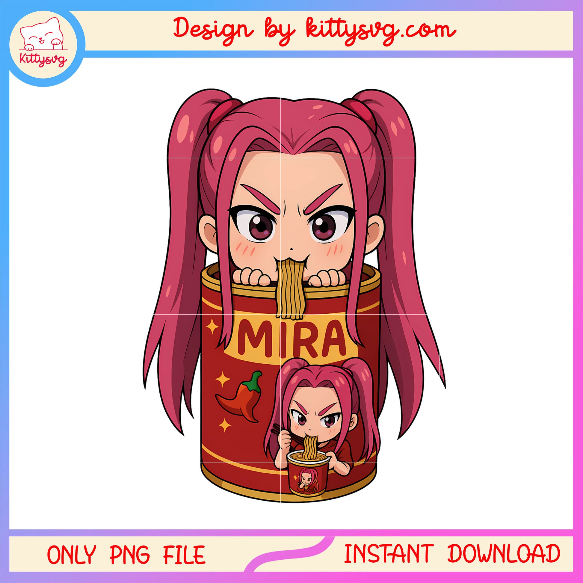 Mira eating noodles cute design png, mira kpop demon hunters png