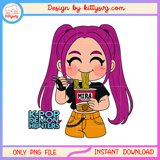 Mira kpop eating noodles design png, mira kpop demon hunters png