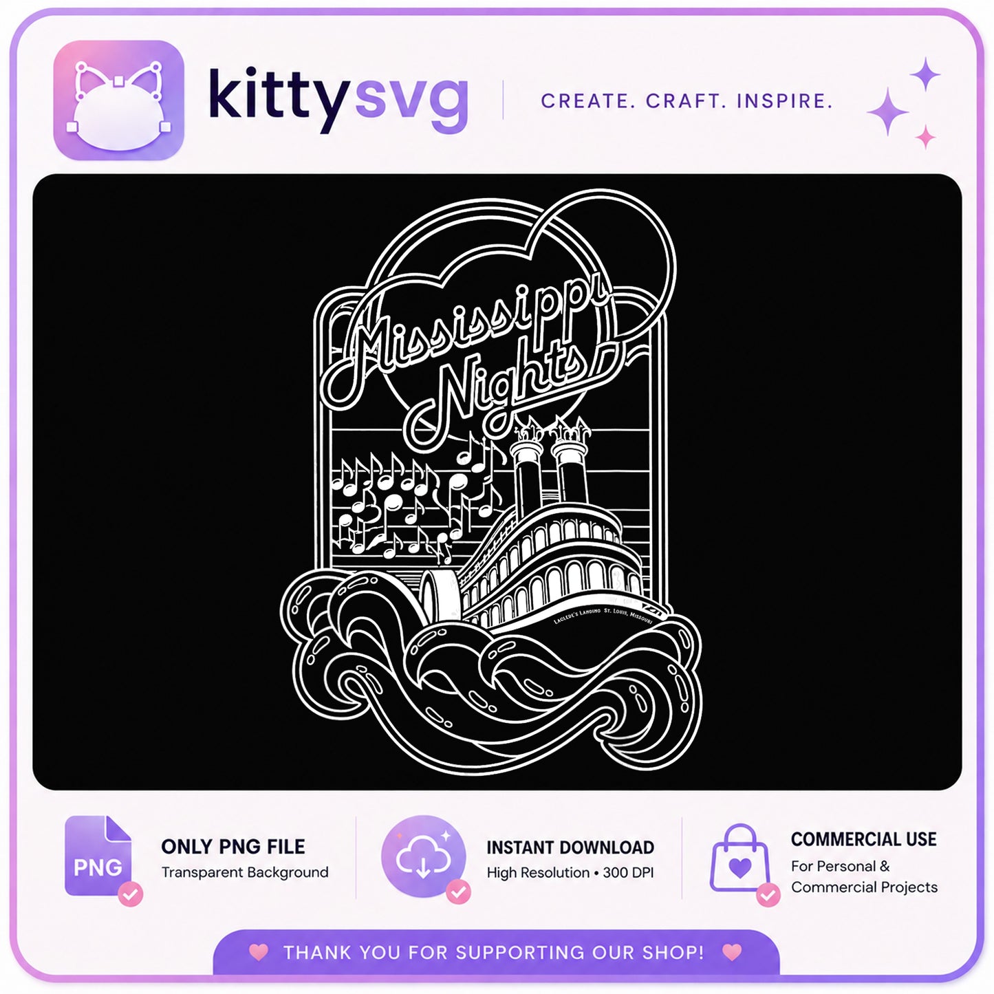 Mississippi Nights Riverboat PNG, Music Notes River PNG, St Louis PNG