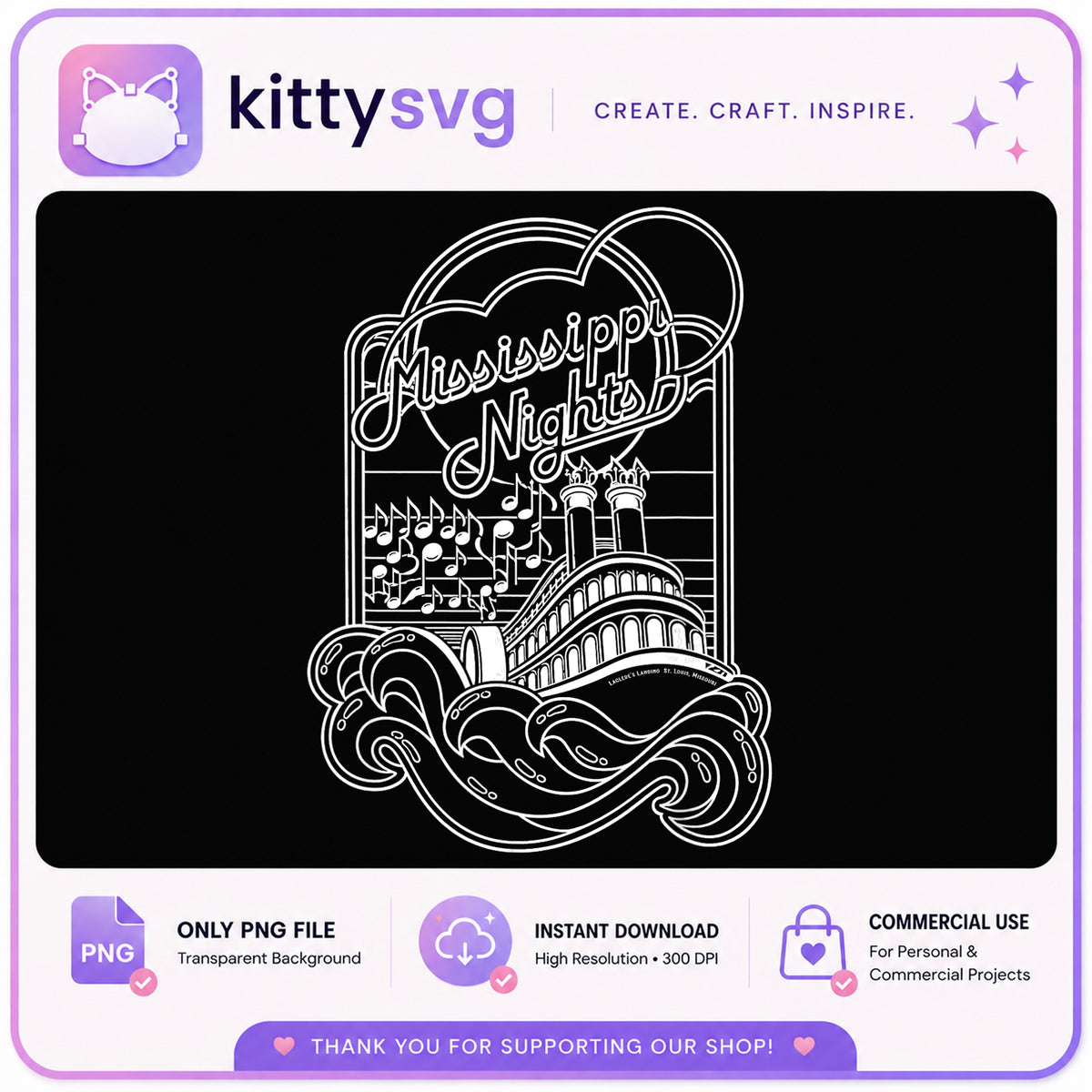Mississippi Nights Riverboat PNG, Music Notes River PNG, St Louis PNG