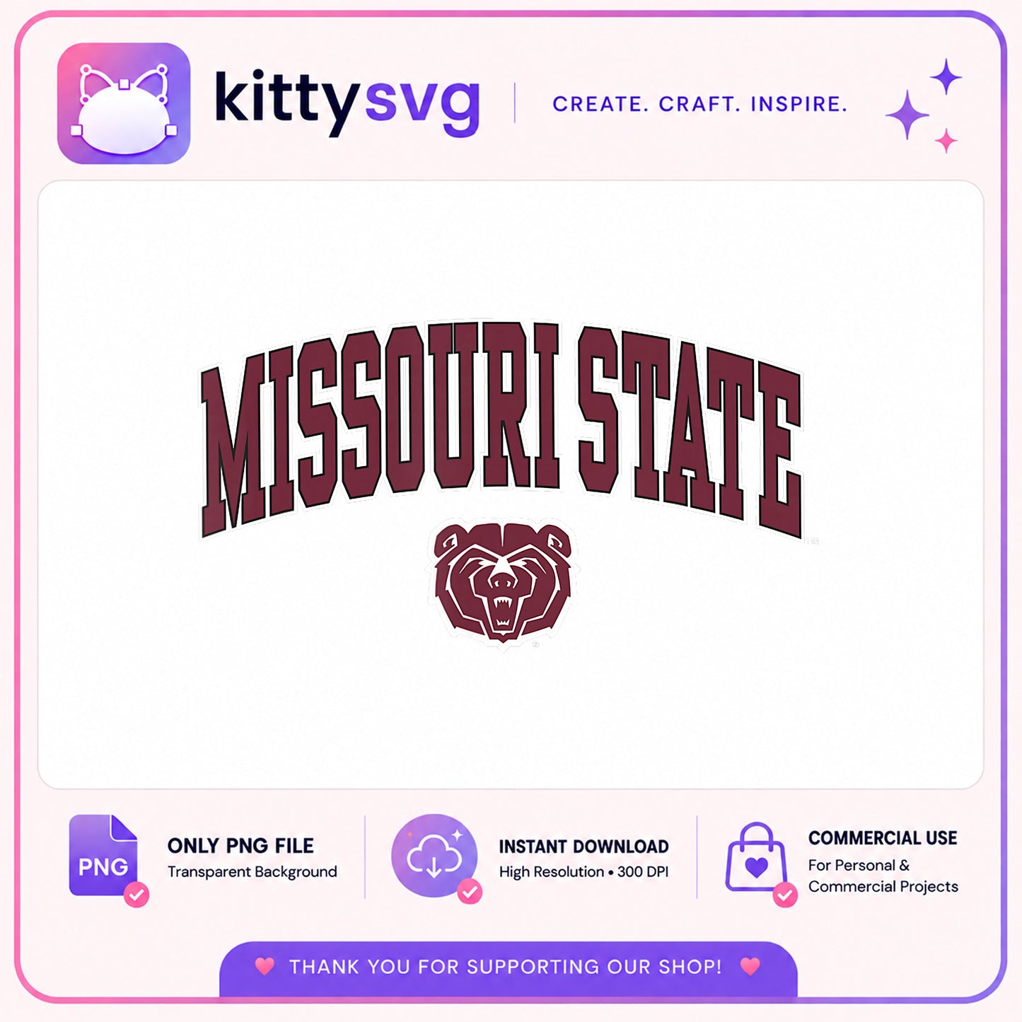 Missouri State Bears PNG, College Team Sublimation, Bears PNG