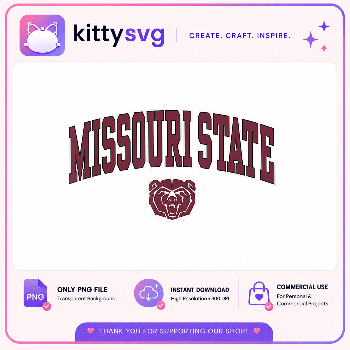 Missouri State Bears PNG, College Team Sublimation, Bears PNG