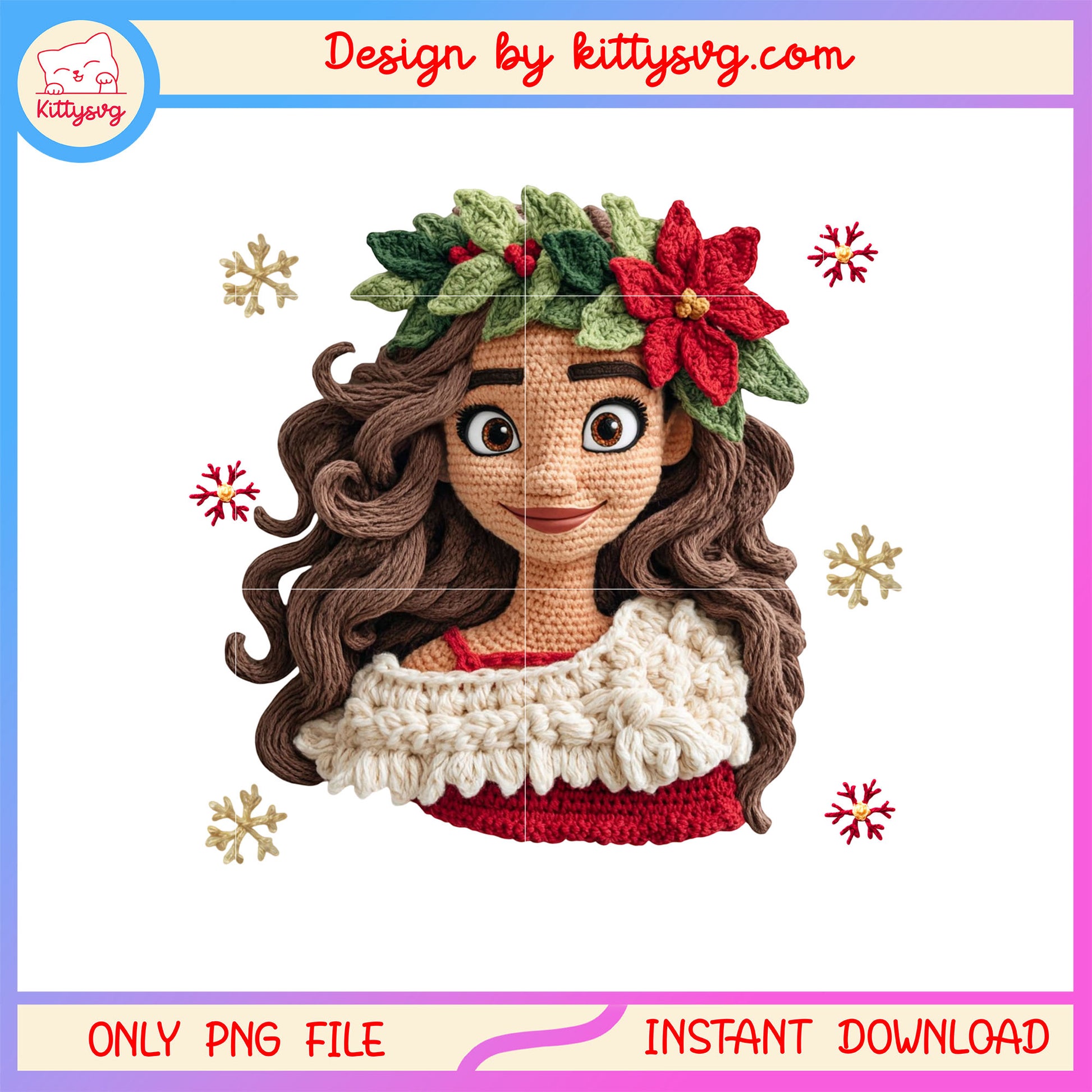 Moana face christmas patchwork png, disney moana character png