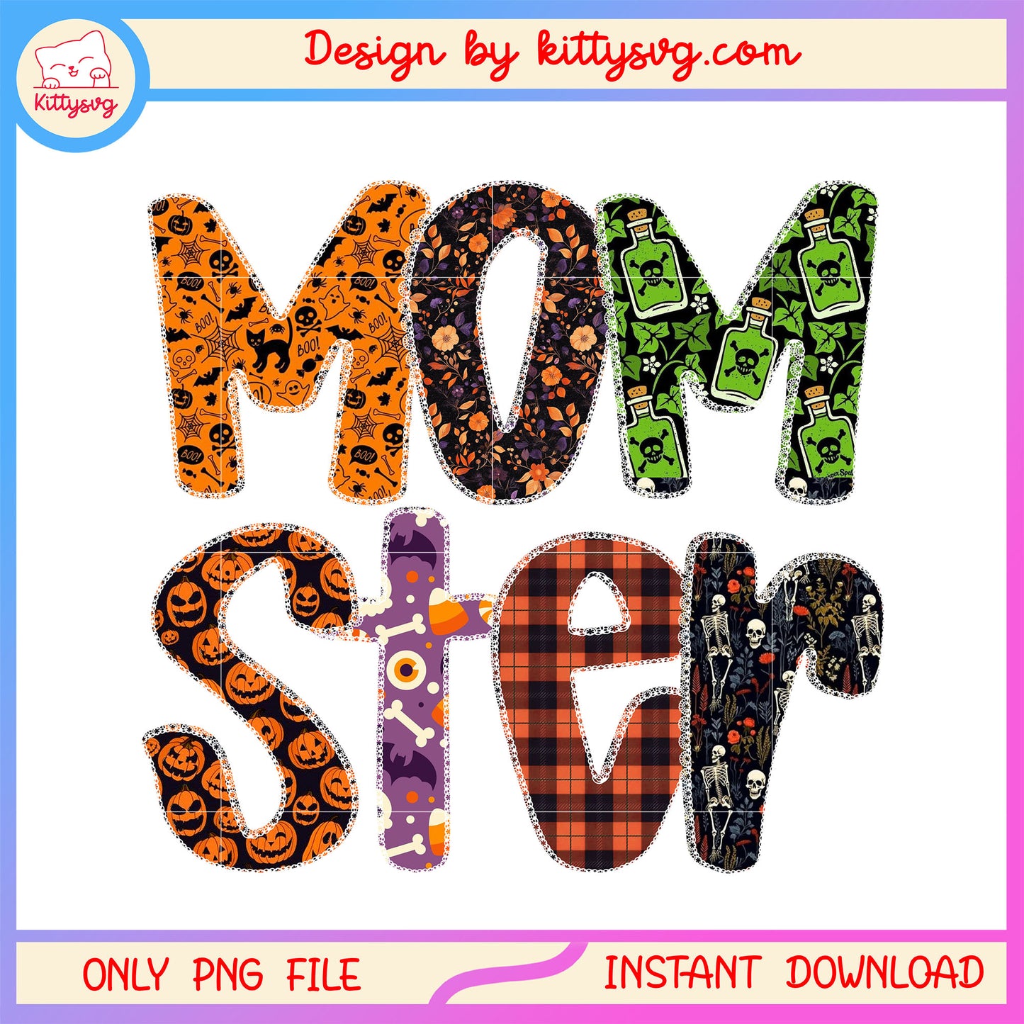 Momster halloween font design png, halloween vibes png, horror font png