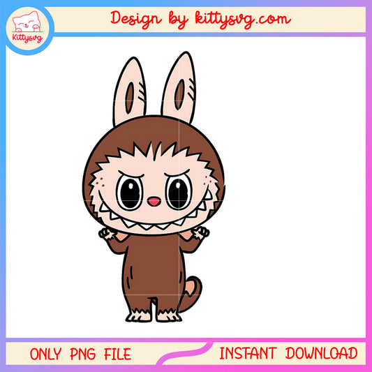 Monster labubu brown clothes costume design png, labubu costume png