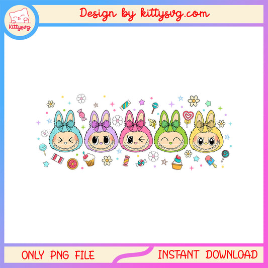 Monster labubu doll face coquette bow design png, labubu the monsters png