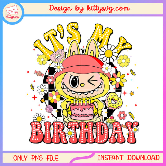 Monster labubu it's my birthday costume design png, labubu clothing png