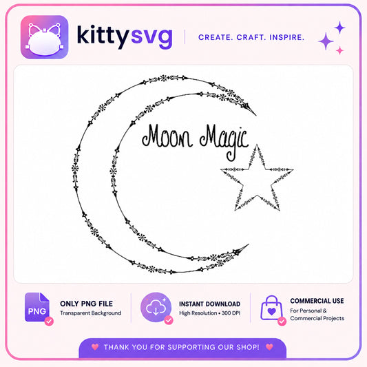 Moon Magic Crescent Star PNG, Celestial Witchy PNG, Moon PNG