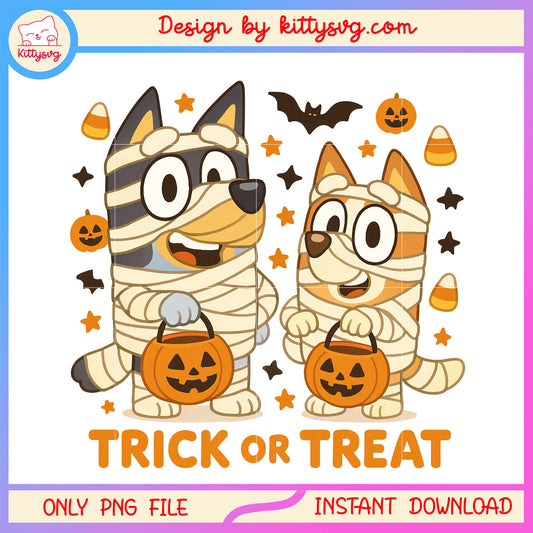 Mummy bluey and bingo png, spirit halloween png, halloween costumes png