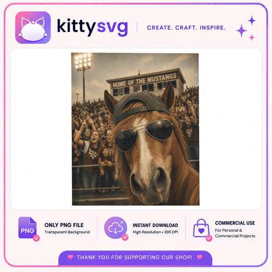Mustang Horse With Sunglasses PNG, Cool Horse Fan PNG, School Mascot PNG